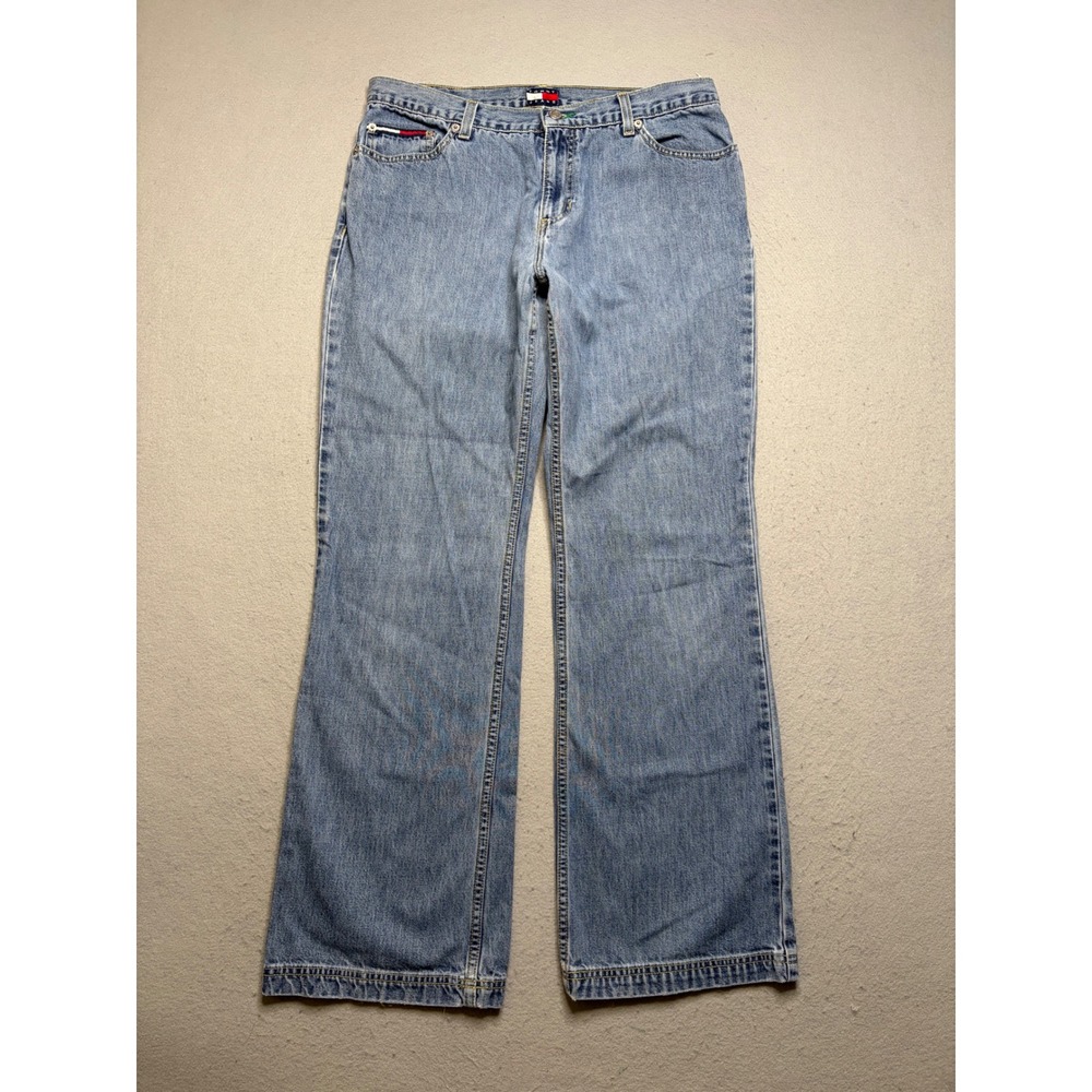Tommy‎ Jeans Sailor Pants Women 13 Blue Y2K Distressed Wide Leg Denim EQ60